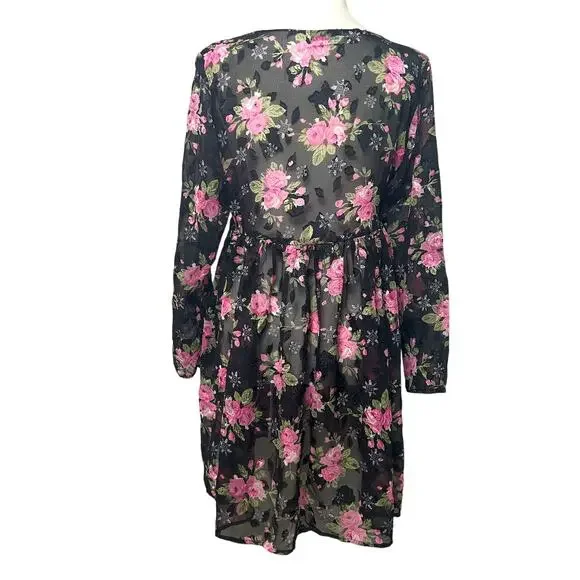 Contempo Casual 90s Floral Sheer Babydoll Fairy Whimsygoth Grunge L/S MEDIUM - Picture 7 of 11